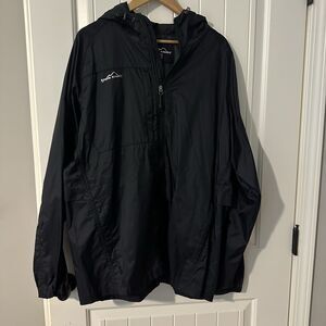 Eddie Bauer Jacket Men’s XL Black EB500 Packable Wind Full Zip Nylon NWOT